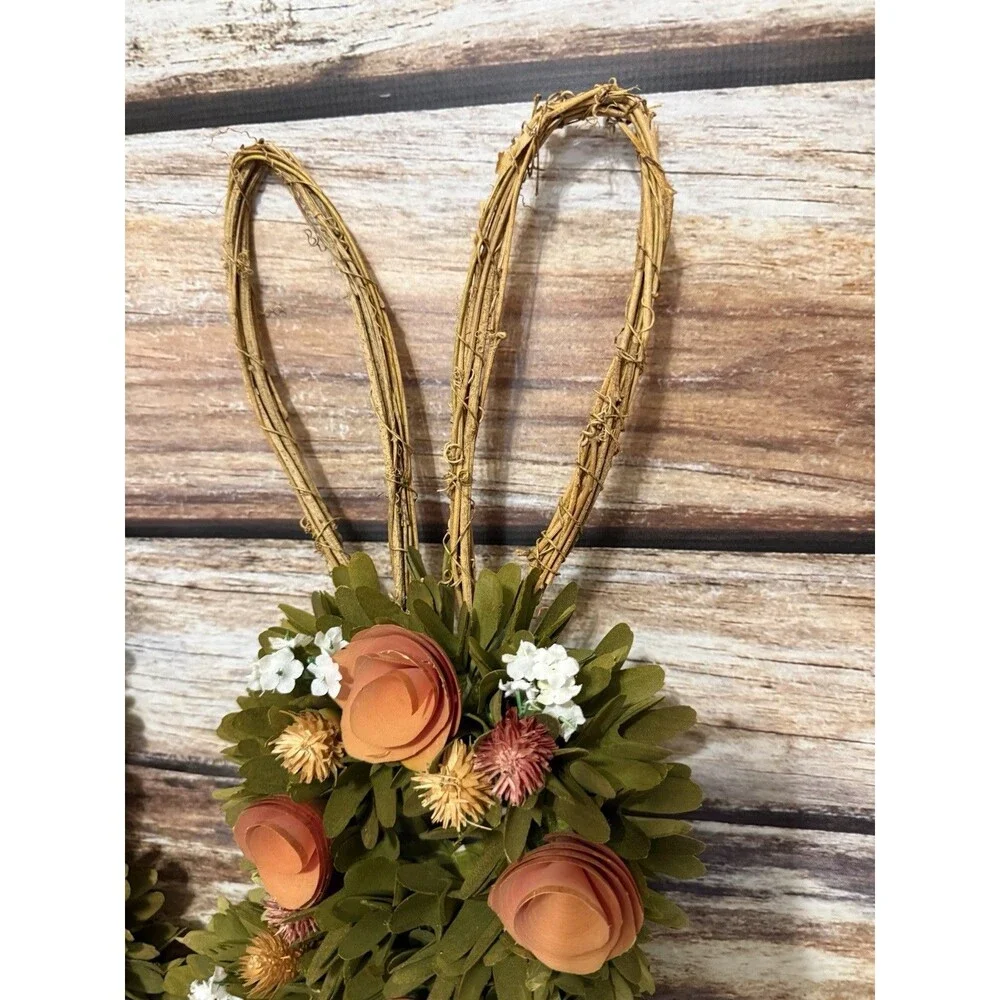 Handmade Wood Shaving Pink & Blue Floral Bunnies Decor Art Farmhouse Cottagecore